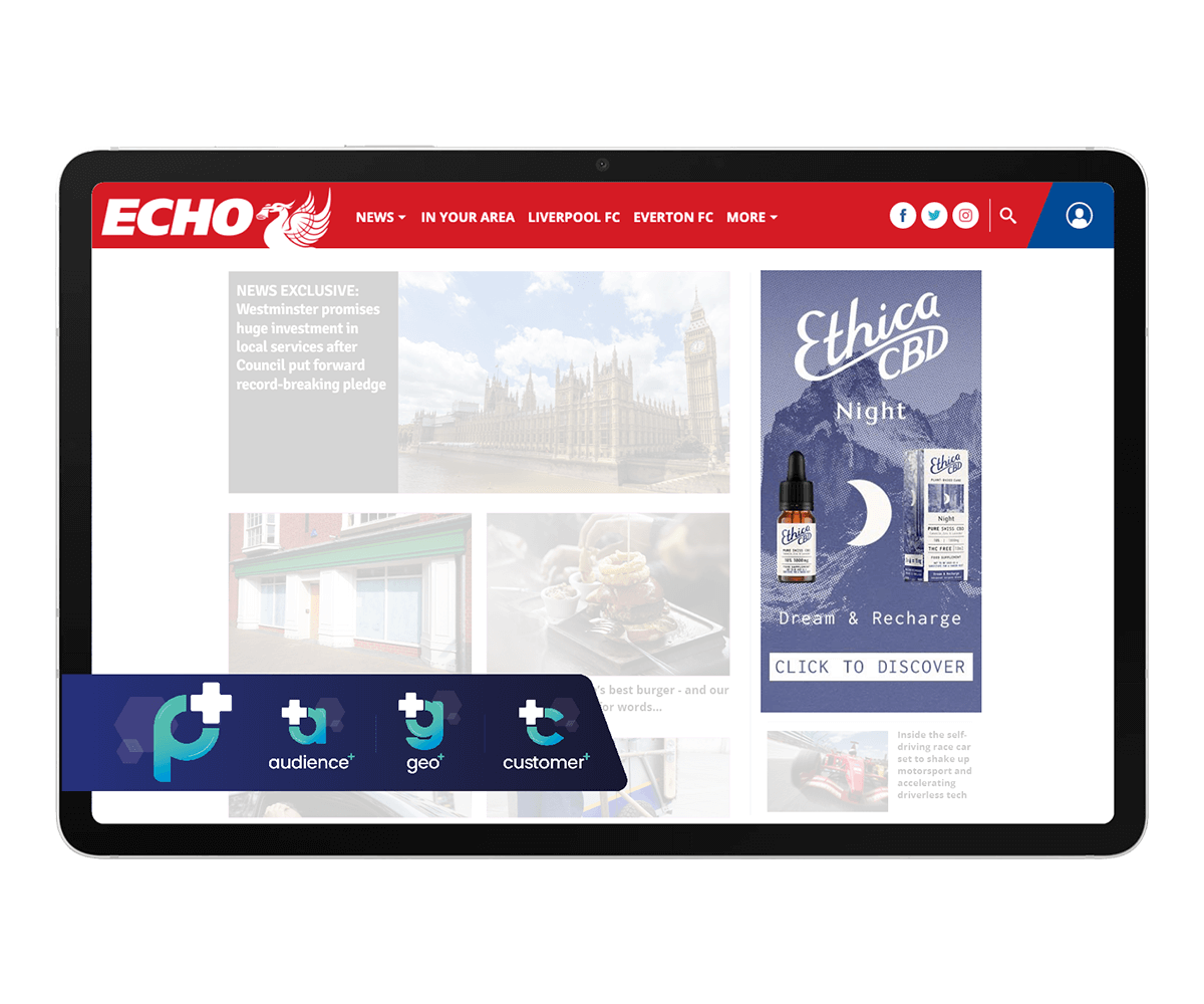 Tablet showing ad on Echo website