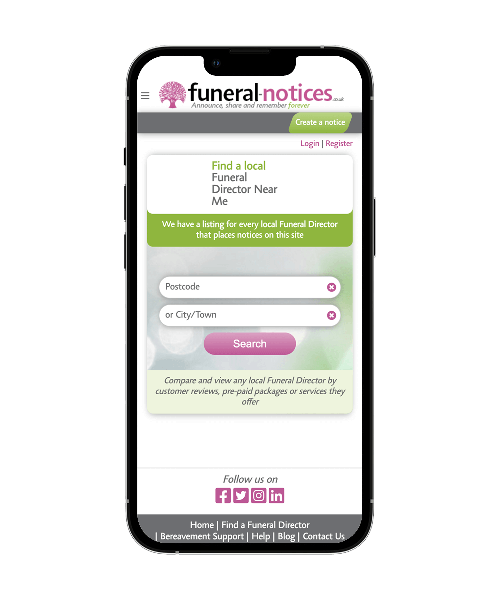 funeral notices find a funeral director on an phone