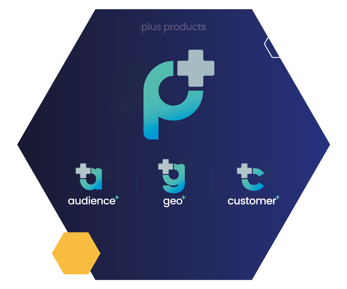 Plus products logo in hexagon shape