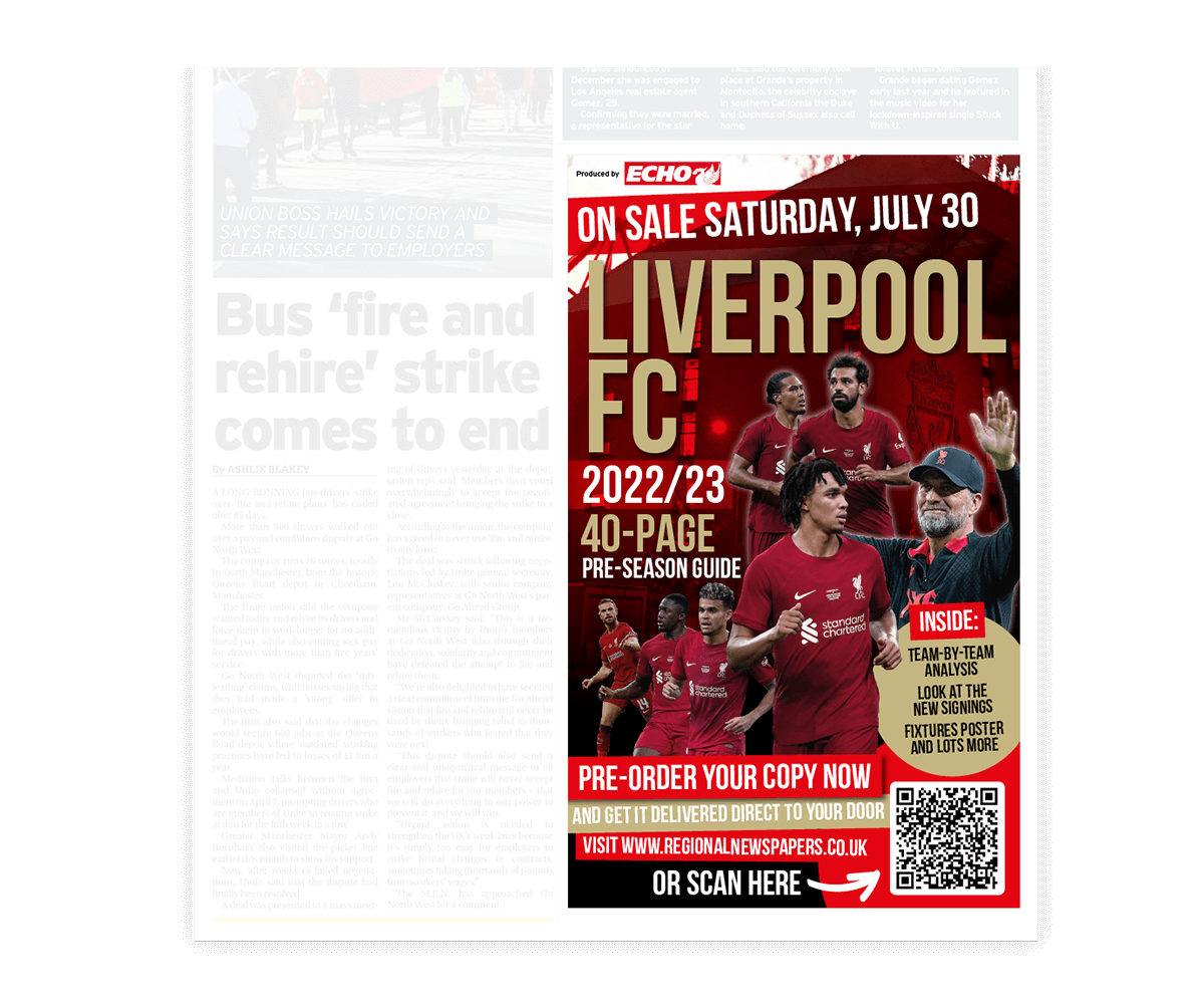 Liverpool Echo newspaper print ad for Liverpool FC